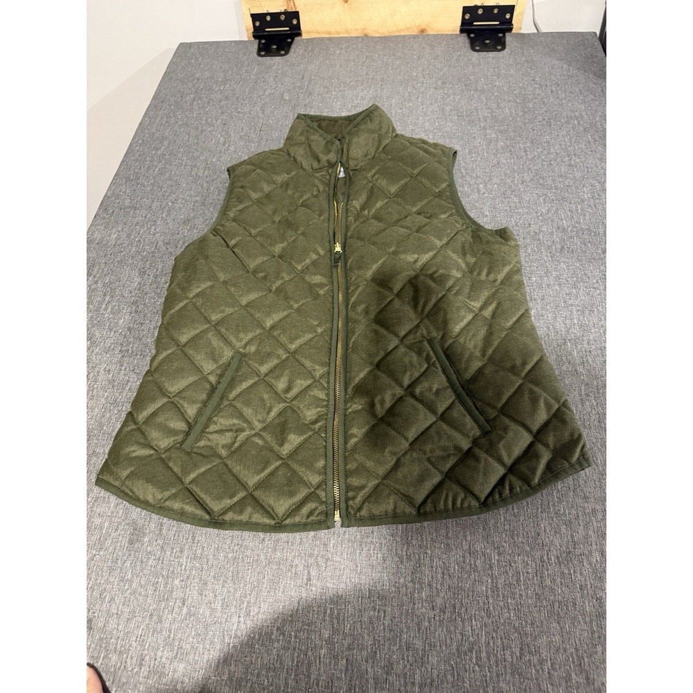 Old Navy Puffer Vest Womens Sz L Green Quilted Full Zip Pockets Outdoors Layer